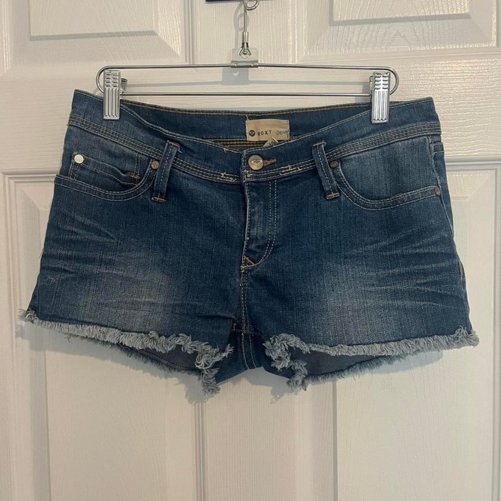 Roxy‎ Womens Denim Shorts Micro Mini Shorts 27 Frayed Low Rise Y2K Coquette